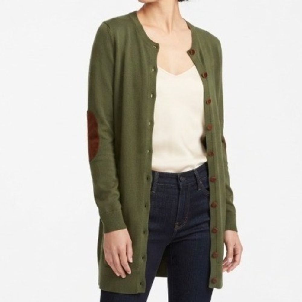 Wool Blend Elbow Patch Cardigan Medium Green Preppy Academia Librarian